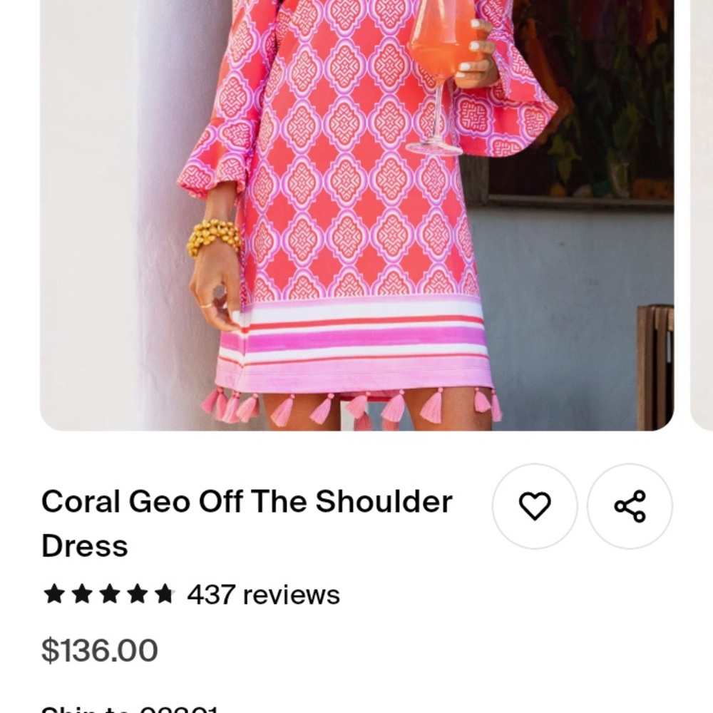 NWT Cabana life, coral Geo, coverluxe , smocked off shoulder dress in medium